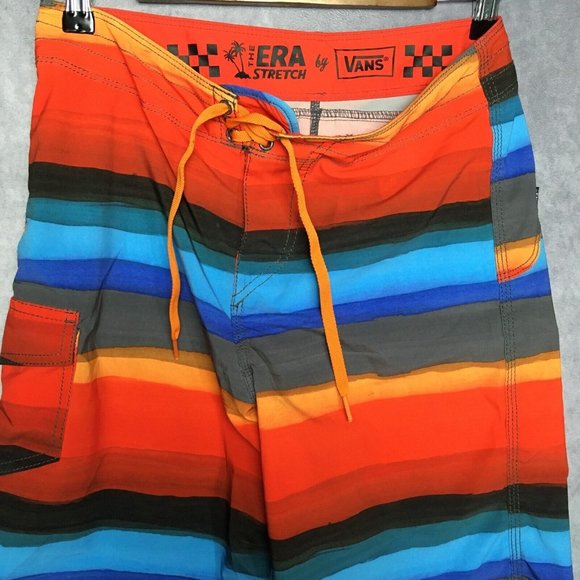 Vans Mens Swim Shorts size 28 The Era Stretch Red Blue Stripe‎ Lace Up Cargo - Picture 5 of 14